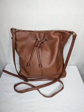 Hobo Brown Leather Drawstring Crossbody Bag